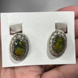 Vintage Stone Silver Tone Clip on Earrings Grannycore Fancy Jewels Old Money